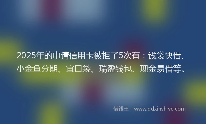 2025年的申请信用卡被拒了5次有：钱袋快借、小金鱼分期、宜口袋、瑞盈钱包、现金易借等。