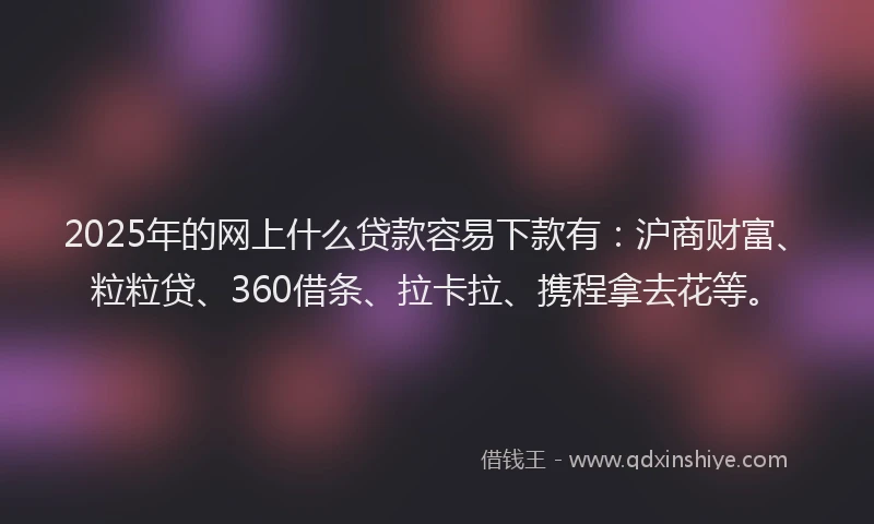 2025年的网上什么贷款容易下款有：沪商财富、粒粒贷、360借条、拉卡拉、携程拿去花等。