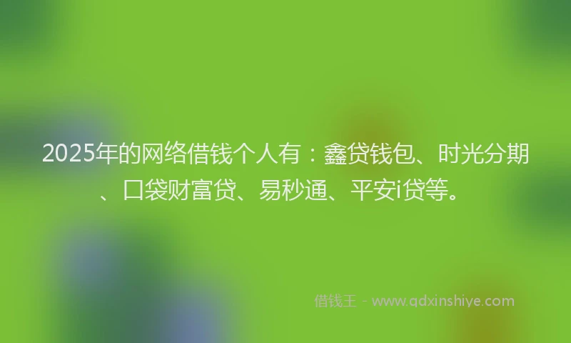 2025年的网络借钱个人有：鑫贷钱包、时光分期、口袋财富贷、易秒通、平安i贷等。