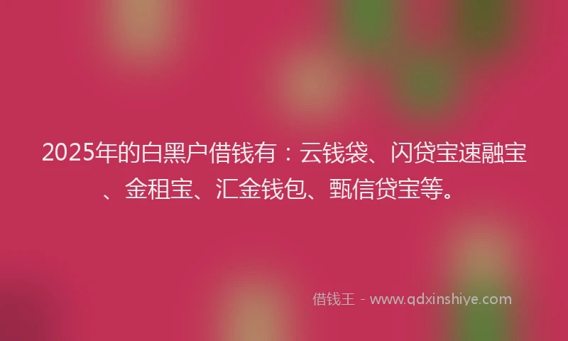 2025年的白黑户借钱有：云钱袋、闪贷宝速融宝、金租宝、汇金钱包、甄信贷宝等。