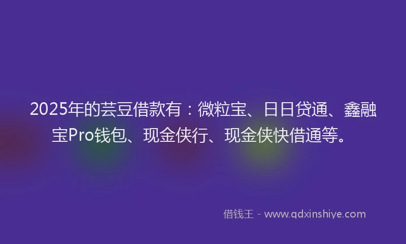 2025年的芸豆借款有：微粒宝、日日贷通、鑫融宝Pro钱包、现金侠行、现金侠快借通等。