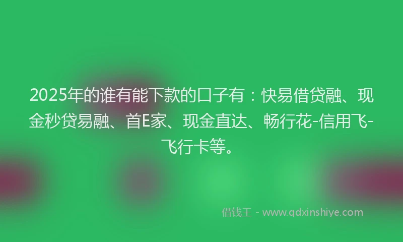 2025年的谁有能下款的口子有：快易借贷融、现金秒贷易融、首E家、现金直达、畅行花-信用飞-飞行卡等。