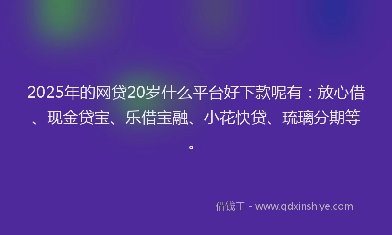 2025年的网贷20岁什么平台好下款呢有：放心借、现金贷宝、乐借宝融、小花快贷、琉璃分期等。