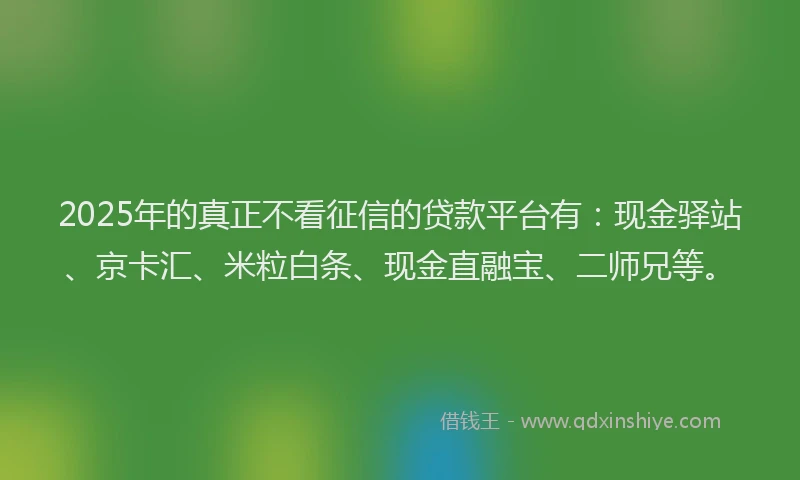 2025年的真正不看征信的贷款平台有：现金驿站、京卡汇、米粒白条、现金直融宝、二师兄等。