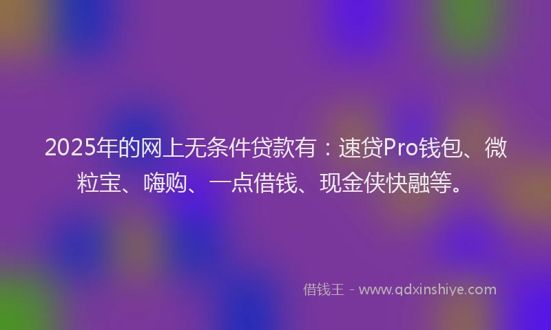 2025年的网上无条件贷款有：速贷Pro钱包、微粒宝、嗨购、一点借钱、现金侠快融等。