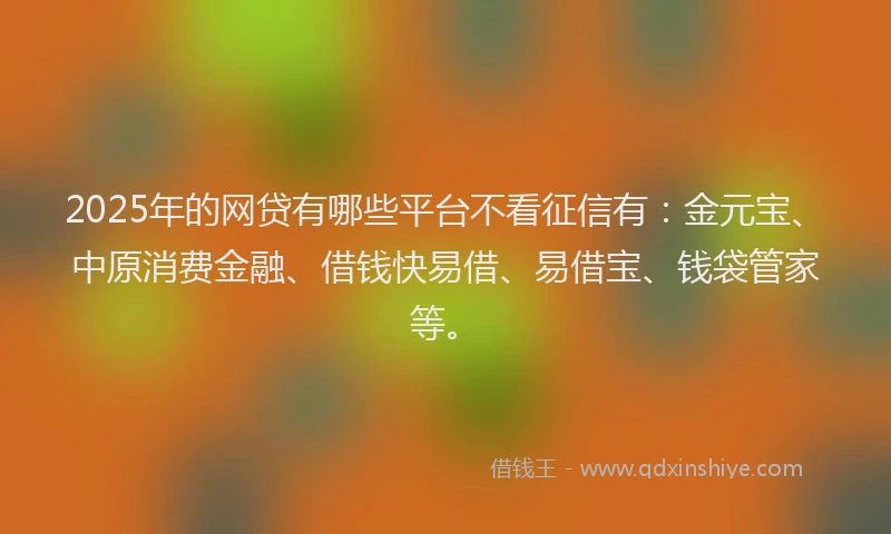 2025年的网贷有哪些平台不看征信有：金元宝、中原消费金融、借钱快易借、易借宝、钱袋管家等。