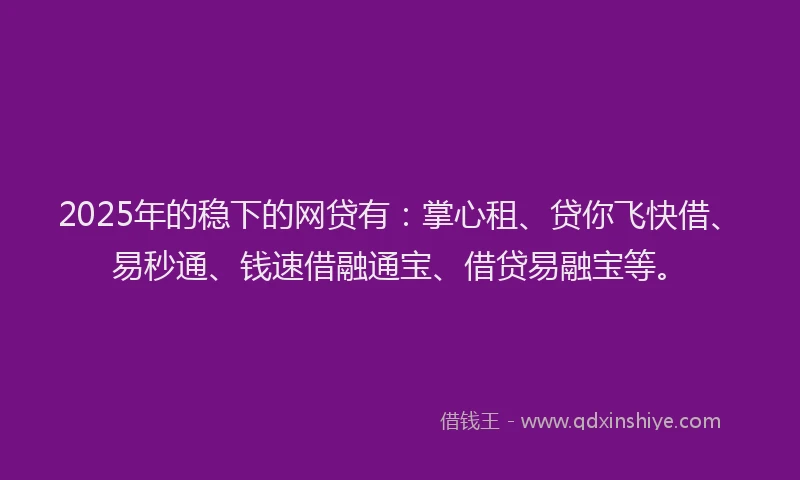 2025年的稳下的网贷有：掌心租、贷你飞快借、易秒通、钱速借融通宝、借贷易融宝等。
