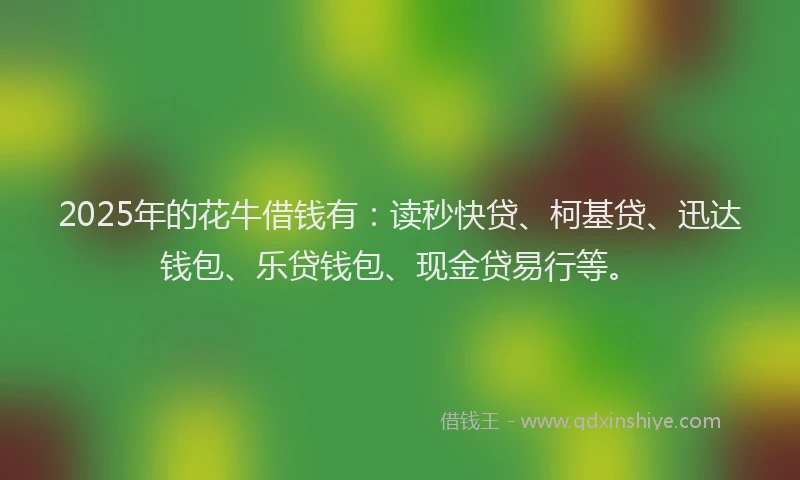 2025年的花牛借钱有：读秒快贷、柯基贷、迅达钱包、乐贷钱包、现金贷易行等。