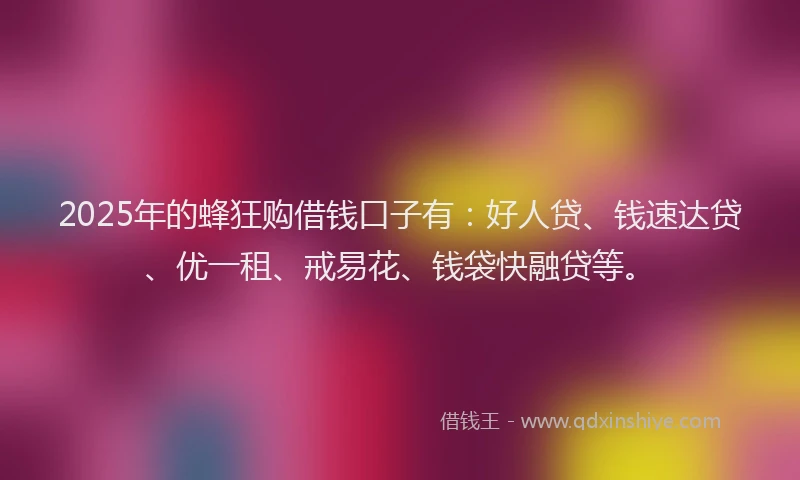 2025年的蜂狂购借钱口子有：好人贷、钱速达贷、优一租、戒易花、钱袋快融贷等。