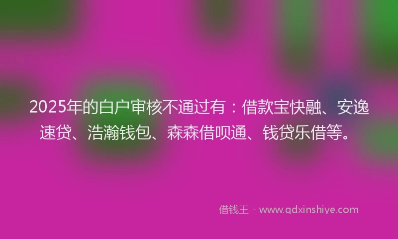 2025年的白户审核不通过有：借款宝快融、安逸速贷、浩瀚钱包、森森借呗通、钱贷乐借等。