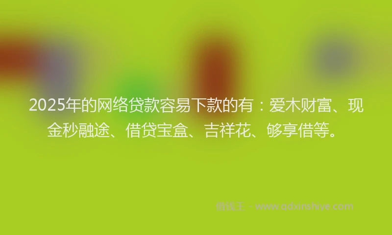2025年的网络贷款容易下款的有：爱木财富、现金秒融途、借贷宝盒、吉祥花、够享借等。