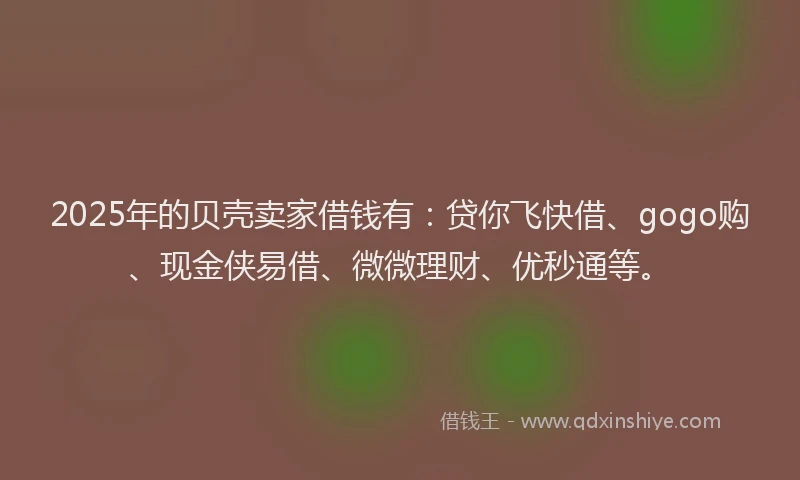 2025年的贝壳卖家借钱有：贷你飞快借、gogo购、现金侠易借、微微理财、优秒通等。