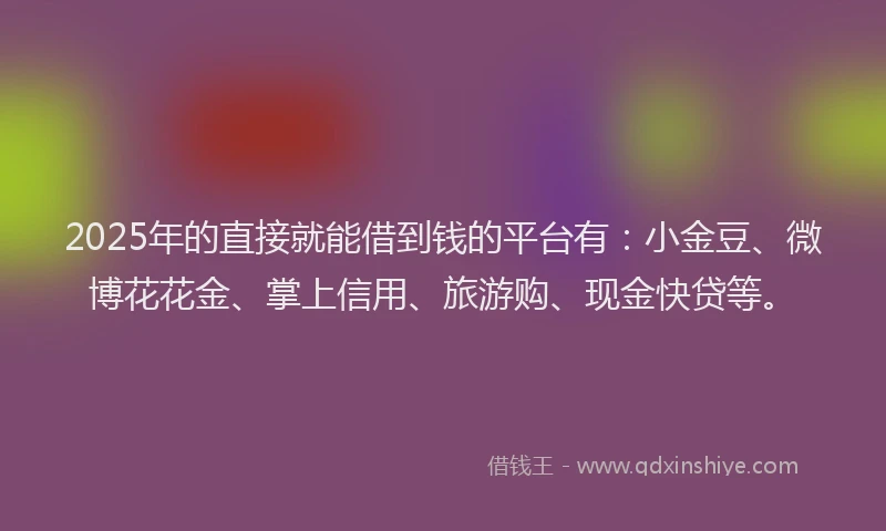 2025年的直接就能借到钱的平台有：小金豆、微博花花金、掌上信用、旅游购、现金快贷等。