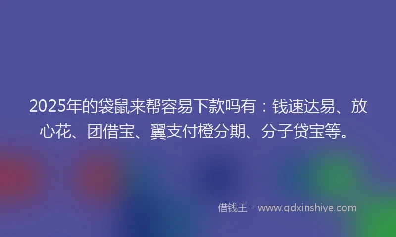 2025年的袋鼠来帮容易下款吗有：钱速达易、放心花、团借宝、翼支付橙分期、分子贷宝等。