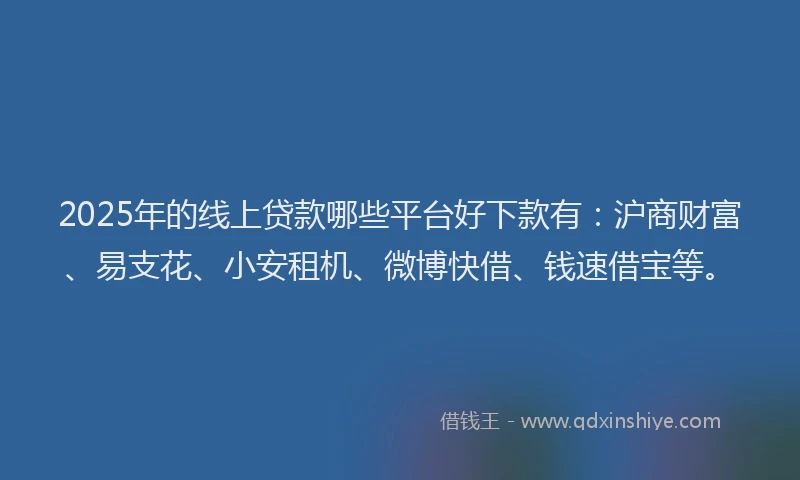 2025年的线上贷款哪些平台好下款有：沪商财富、易支花、小安租机、微博快借、钱速借宝等。