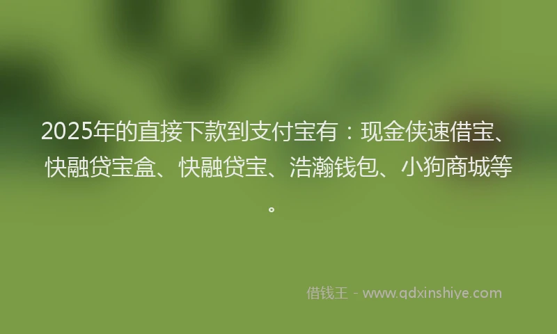 2025年的直接下款到支付宝有：现金侠速借宝、快融贷宝盒、快融贷宝、浩瀚钱包、小狗商城等。