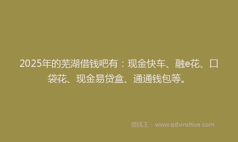 2025年的芜湖借钱吧有：现金快车、融e花、口袋花、现金易贷盒、通通钱包等。