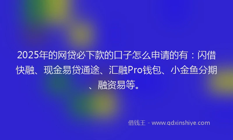 2025年的网贷必下款的口子怎么申请的有：闪借快融、现金易贷通途、汇融Pro钱包、小金鱼分期、融资易等。