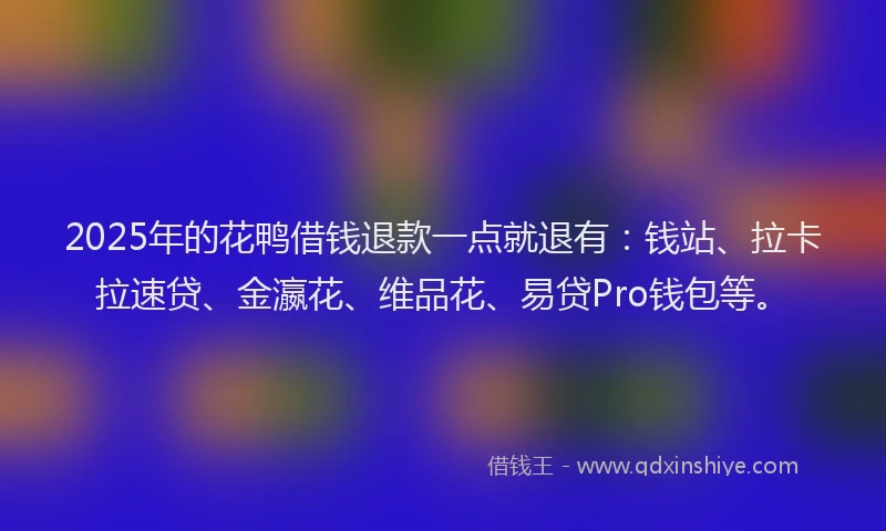 2025年的花鸭借钱退款一点就退有：钱站、拉卡拉速贷、金瀛花、维品花、易贷Pro钱包等。