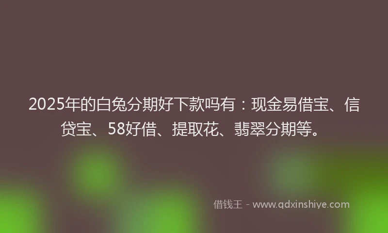 2025年的白兔分期好下款吗有：现金易借宝、信贷宝、58好借、提取花、翡翠分期等。