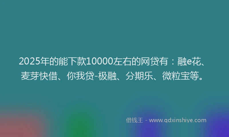 2025年的能下款10000左右的网贷有：融e花、麦芽快借、你我贷-极融、分期乐、微粒宝等。