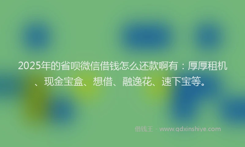2025年的省呗微信借钱怎么还款啊有：厚厚租机、现金宝盒、想借、融逸花、速下宝等。