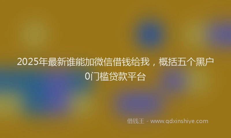 2025年最新谁能加微信借钱给我，概括五个黑户0门槛贷款平台