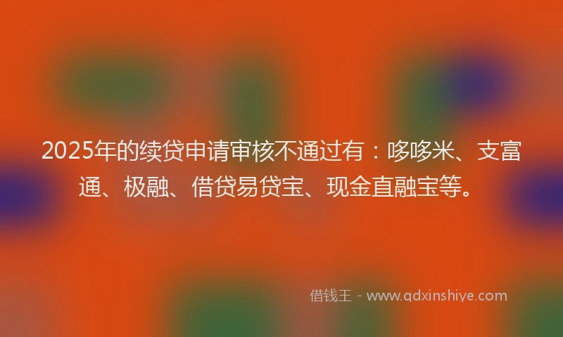 2025年的续贷申请审核不通过有：哆哆米、支富通、极融、借贷易贷宝、现金直融宝等。