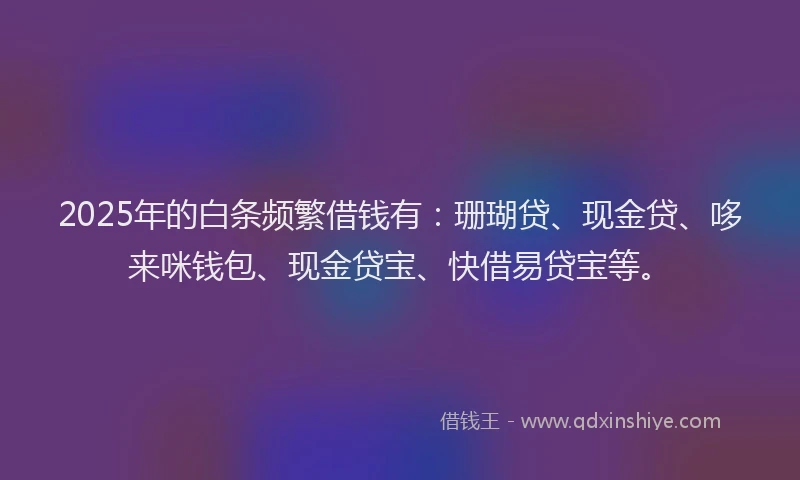 2025年的白条频繁借钱有：珊瑚贷、现金贷、哆来咪钱包、现金贷宝、快借易贷宝等。