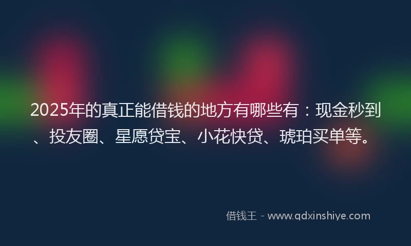 2025年的真正能借钱的地方有哪些有：现金秒到、投友圈、星愿贷宝、小花快贷、琥珀买单等。