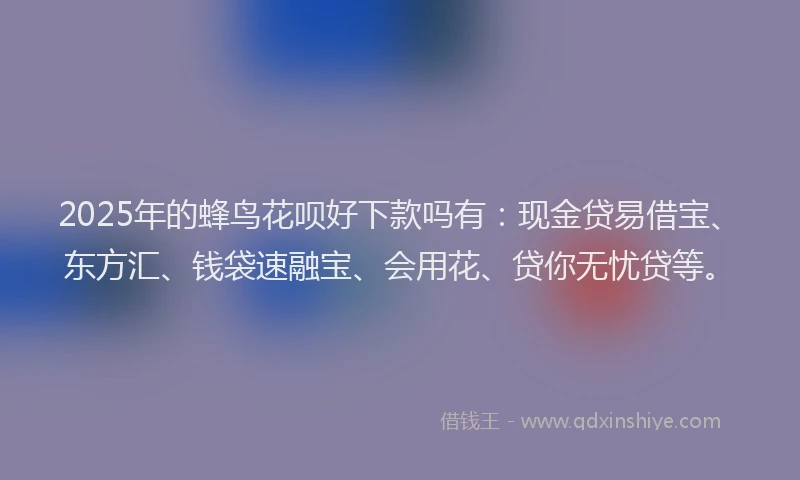 2025年的蜂鸟花呗好下款吗有：现金贷易借宝、东方汇、钱袋速融宝、会用花、贷你无忧贷等。