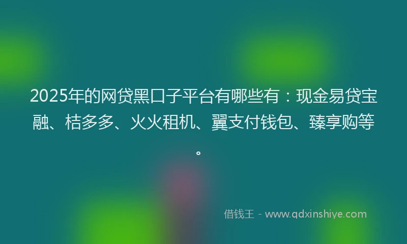 2025年的网贷黑口子平台有哪些有：现金易贷宝融、桔多多、火火租机、翼支付钱包、臻享购等。