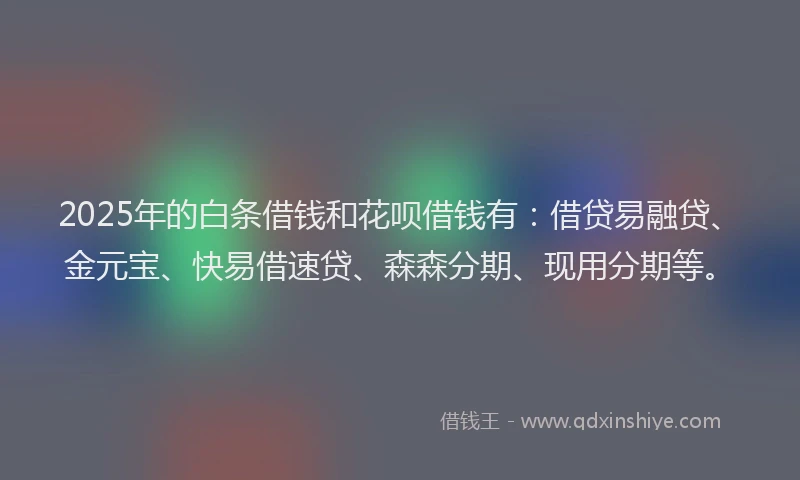 2025年的白条借钱和花呗借钱有：借贷易融贷、金元宝、快易借速贷、森森分期、现用分期等。