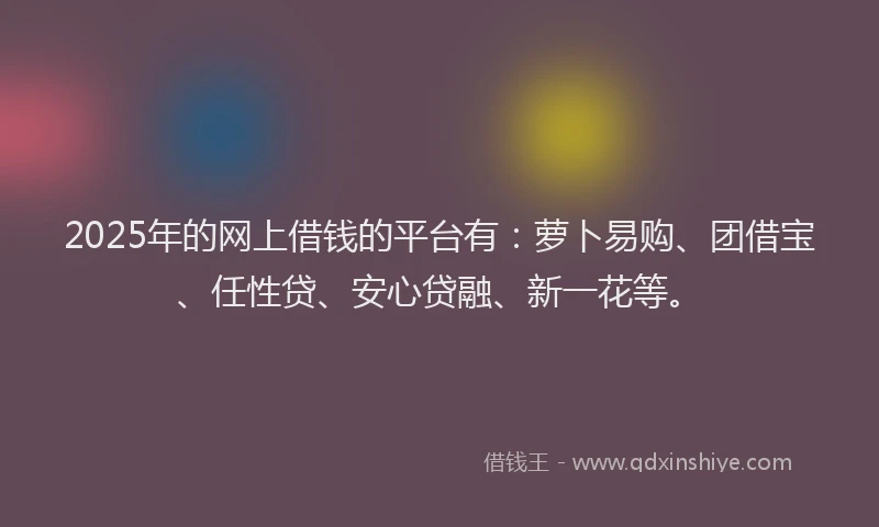 2025年的网上借钱的平台有：萝卜易购、团借宝、任性贷、安心贷融、新一花等。