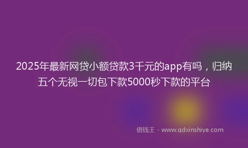 2025年最新网贷小额贷款3千元的app有吗，归纳五个无视一切包下款5000秒下款的平台