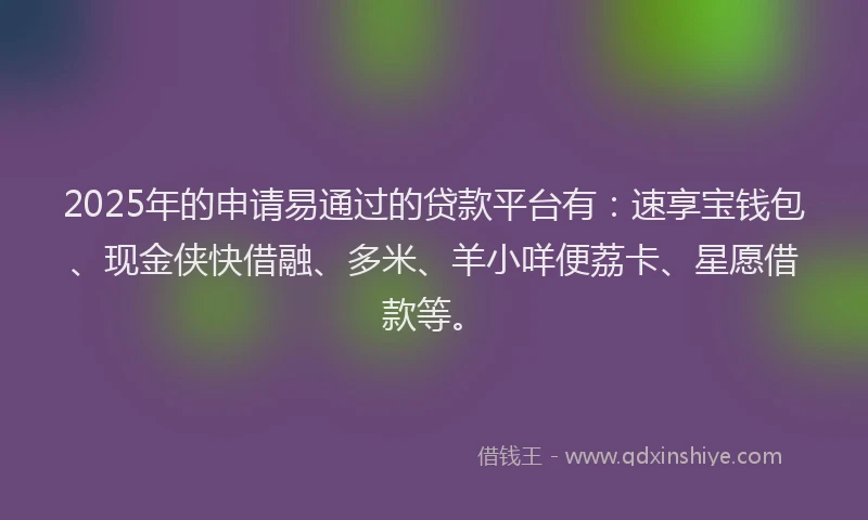 2025年的申请易通过的贷款平台有：速享宝钱包、现金侠快借融、多米、羊小咩便荔卡、星愿借款等。