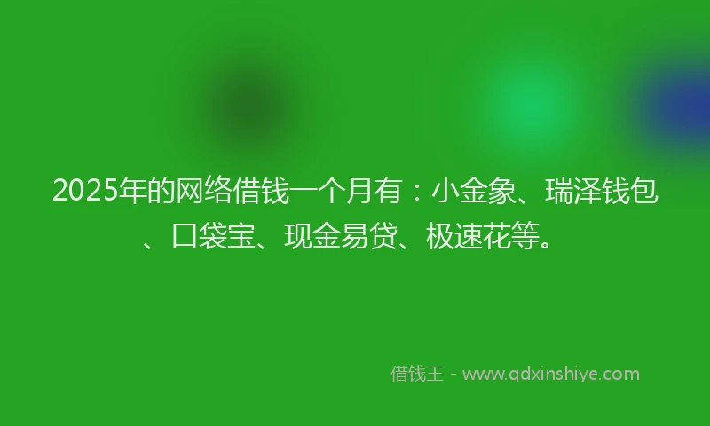 2025年的网络借钱一个月有：小金象、瑞泽钱包、口袋宝、现金易贷、极速花等。
