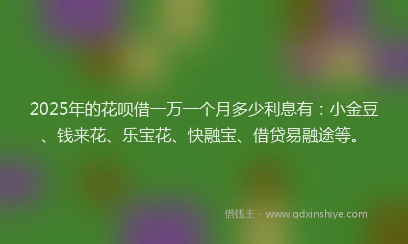 2025年的花呗借一万一个月多少利息有：小金豆、钱来花、乐宝花、快融宝、借贷易融途等。
