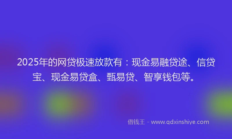 2025年的网贷极速放款有：现金易融贷途、信贷宝、现金易贷盒、甄易贷、智享钱包等。