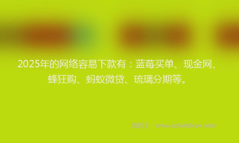 2025年的网络容易下款有：蓝莓买单、现金网、蜂狂购、蚂蚁微贷、琉璃分期等。