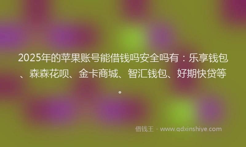 2025年的苹果账号能借钱吗安全吗有：乐享钱包、森森花呗、金卡商城、智汇钱包、好期快贷等。