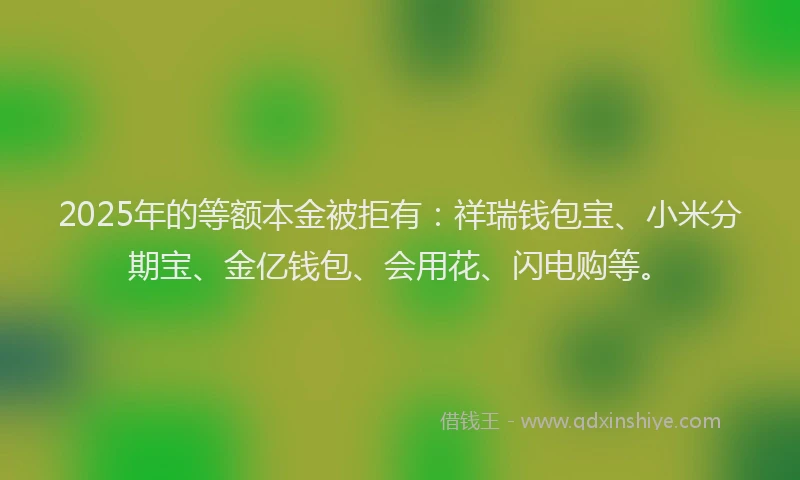 2025年的等额本金被拒有：祥瑞钱包宝、小米分期宝、金亿钱包、会用花、闪电购等。
