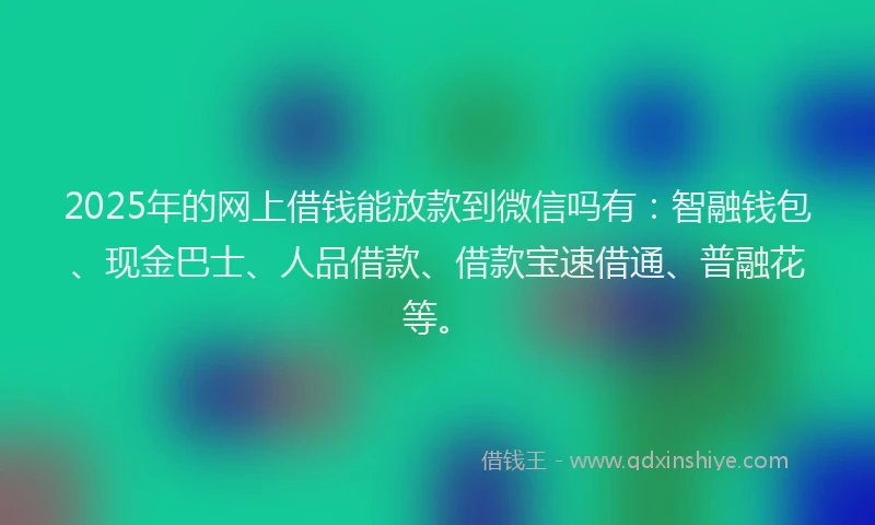 2025年的网上借钱能放款到微信吗有：智融钱包、现金巴士、人品借款、借款宝速借通、普融花等。