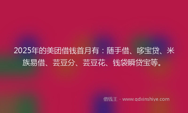 2025年的美团借钱首月有：随手借、哆宝贷、米族易借、芸豆分、芸豆花、钱袋瞬贷宝等。