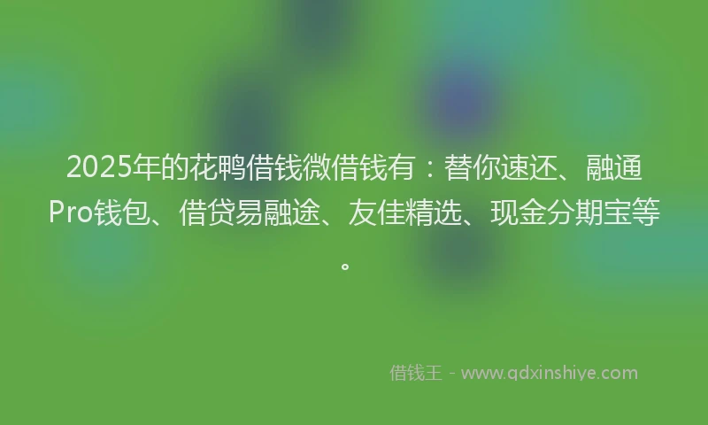 2025年的花鸭借钱微借钱有：替你速还、融通Pro钱包、借贷易融途、友佳精选、现金分期宝等。