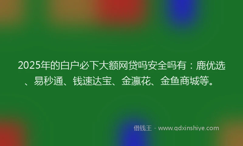 2025年的白户必下大额网贷吗安全吗有：鹿优选、易秒通、钱速达宝、金瀛花、金鱼商城等。