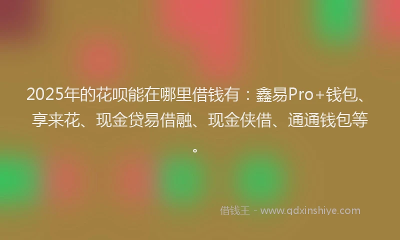 2025年的花呗能在哪里借钱有：鑫易Pro+钱包、享来花、现金贷易借融、现金侠借、通通钱包等。