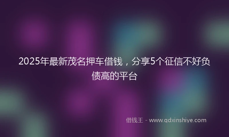 2025年最新茂名押车借钱，分享5个征信不好负债高的平台