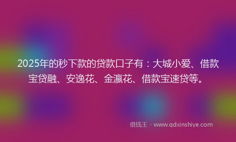2025年的秒下款的贷款口子有：大城小爱、借款宝贷融、安逸花、金瀛花、借款宝速贷等。