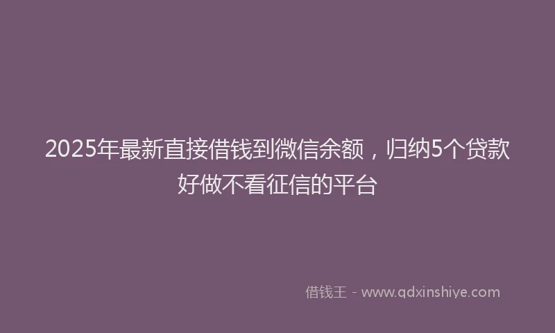 2025年最新直接借钱到微信余额，归纳5个贷款好做不看征信的平台